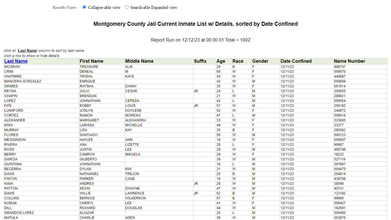 Jail Roster - Montgomery County, Texas